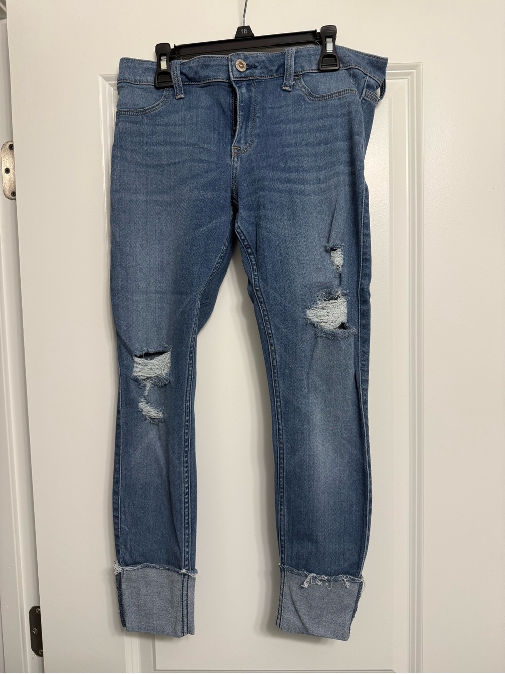 Hollister Medium Blue Distressed Straight-Leg Jeans